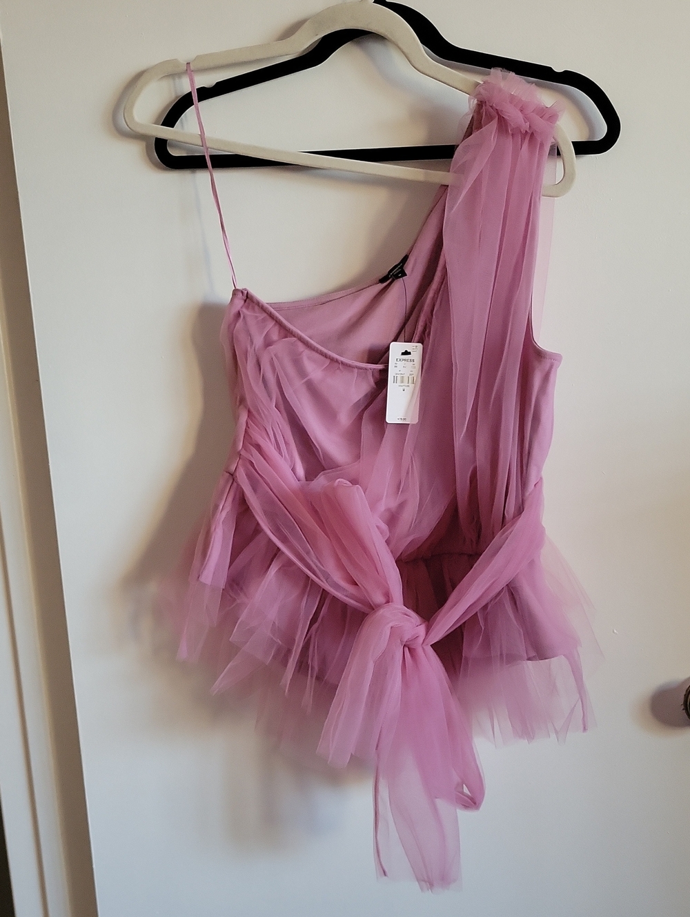 Express Pink One-Shoulder Tulle Peplum Top